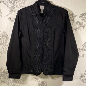Chico's Embellished‎ Black Denim Jacket Stretch Cotton Blend, S